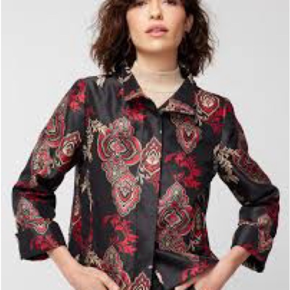 Chico's Elegant Black and Red Paisley jacket